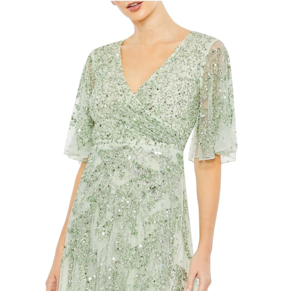 Mac Duggal 93681 Sage Sequin Butterfly Sleeve High Low Dress Size 12 $498 - Picture 2 of 7